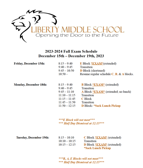  LMS Semester 1 Exam Schedule